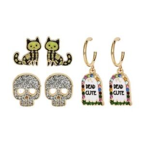 NWT Sugarfix by Baublebar Dead to Me Halloween Earrings - Set of 3 Gold tone